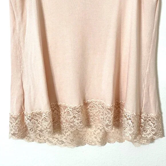Felina Y2K Ribbed Camisole Tank Top XL Lace Trim Peach Cami Stretchy Coquette - Picture 6 of 10